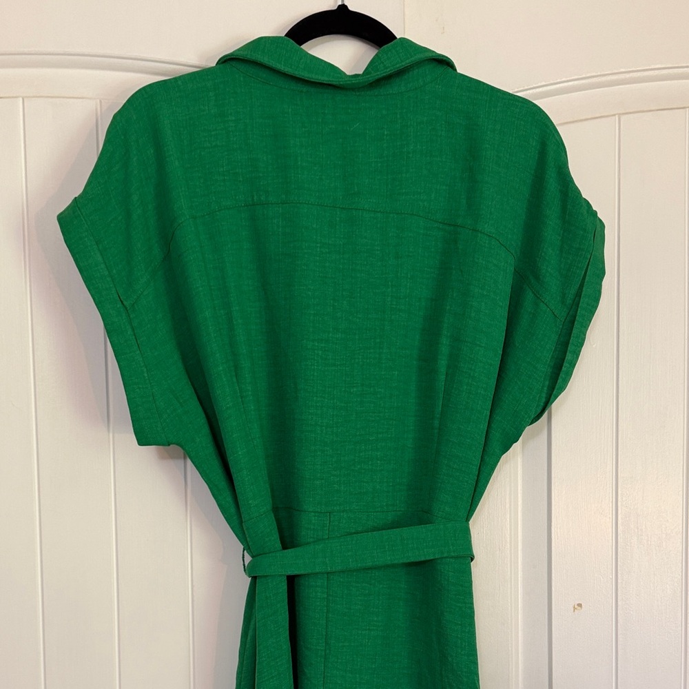 Green Midi Shirt Dress with Waist Tie - Picture 6 of 9